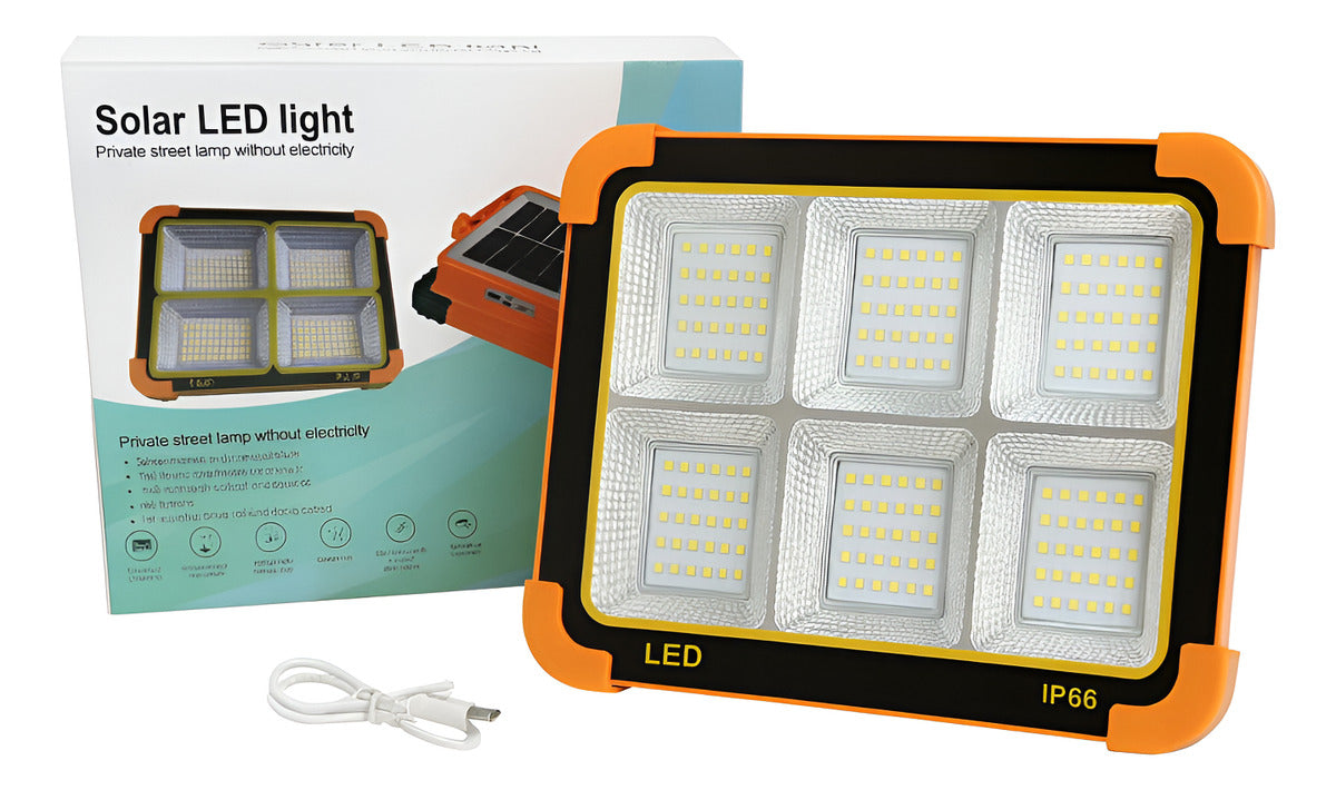 Foco Recargable 1200 Watts Solar Portátil 5 Modos De Luz Usb Naranja