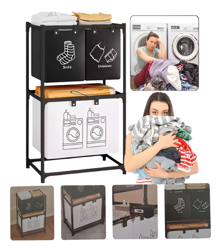 Cesta De Ropa Sucia 3 Compartimentos Espesar Accesorios Baño