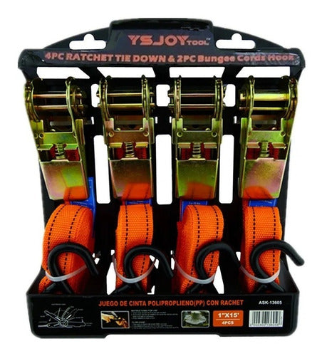 Set Kit Juego Eslinga Cinta Amarre Ratchet 4 Piezas