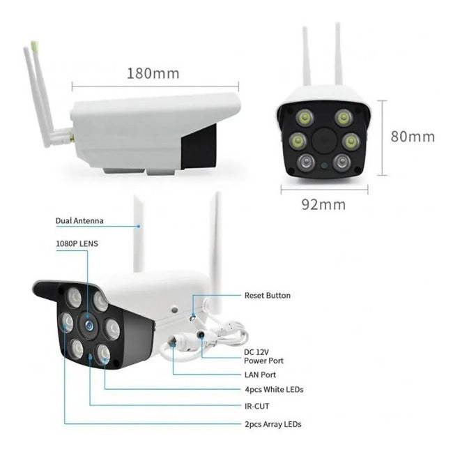 Camara Ip Exterior Inalamabrica Wifi 1080 Hd +soporte