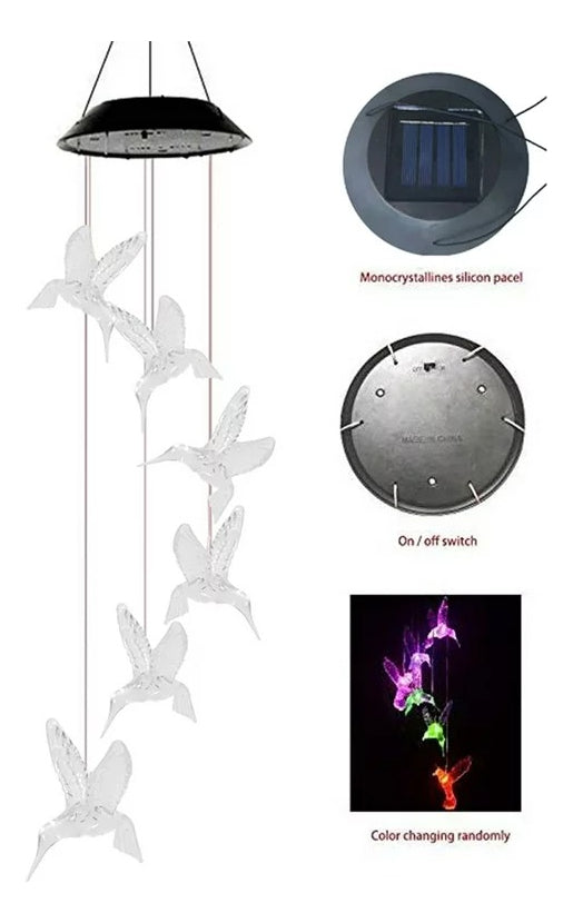 Lampara Colibri Colgante Led Solar Jardin Terraza