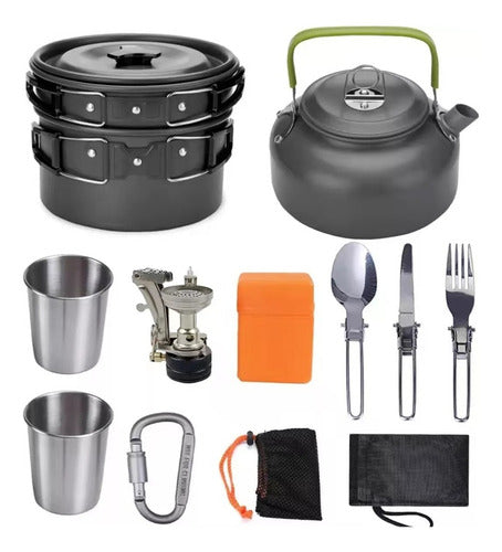 Set Ollas Camping 10 Piezas Con Cocinilla Y Cubiertos