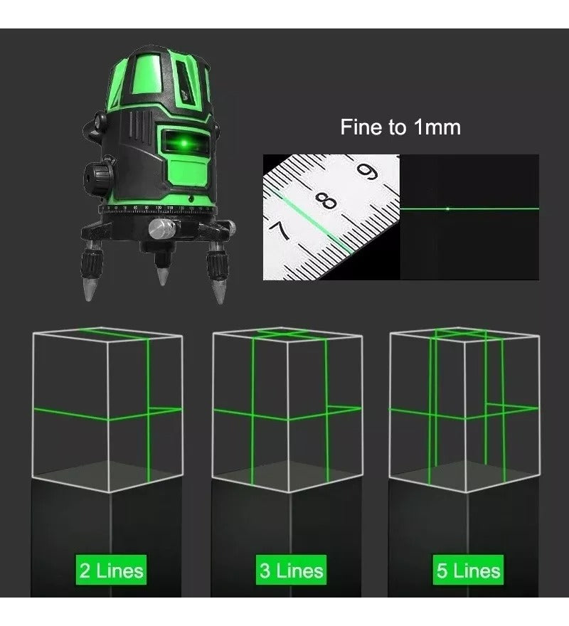 Nivel Laser 5 Líneas Verde Profesional / Trípod Dos Baterias