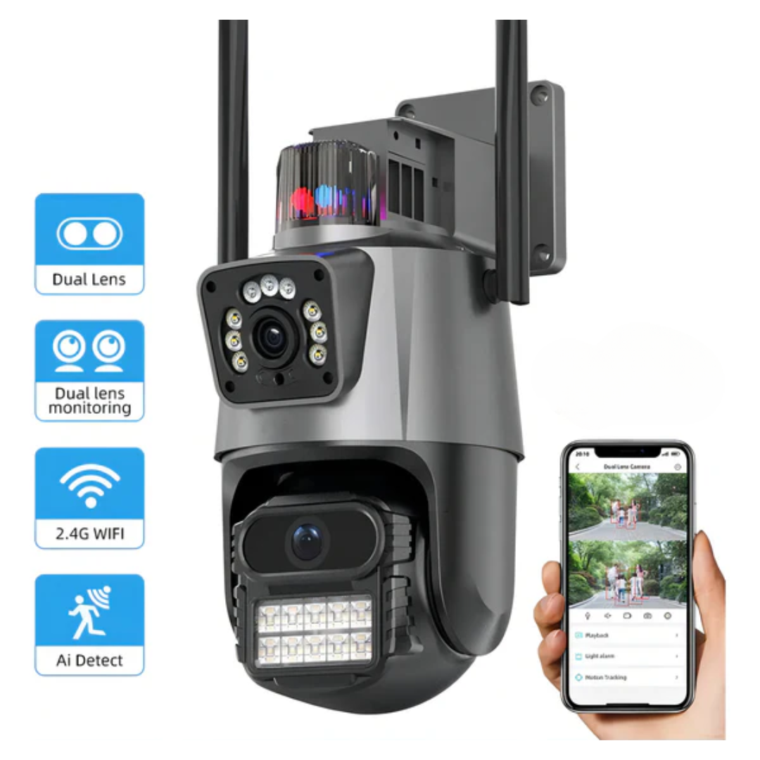 双镜头全高清 Wifi 半球摄像机，带 HLC 跟踪报警功能